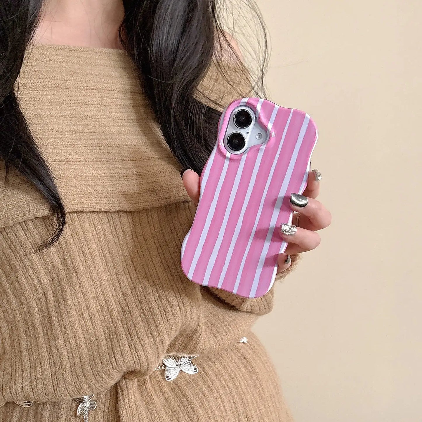 Glossy Striped iPhone Case – Slim Fashion Wave Edge Cover