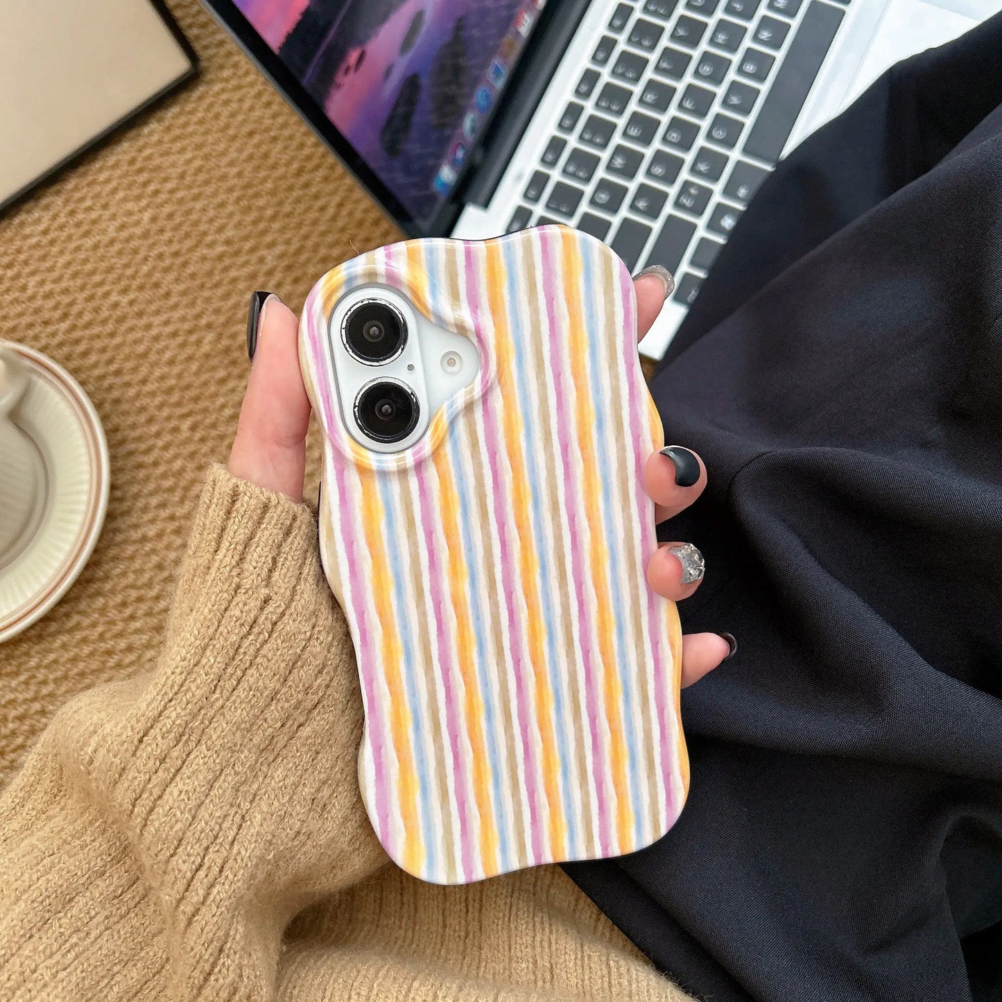 Glossy Striped iPhone Case – Slim Fashion Wave Edge Cover