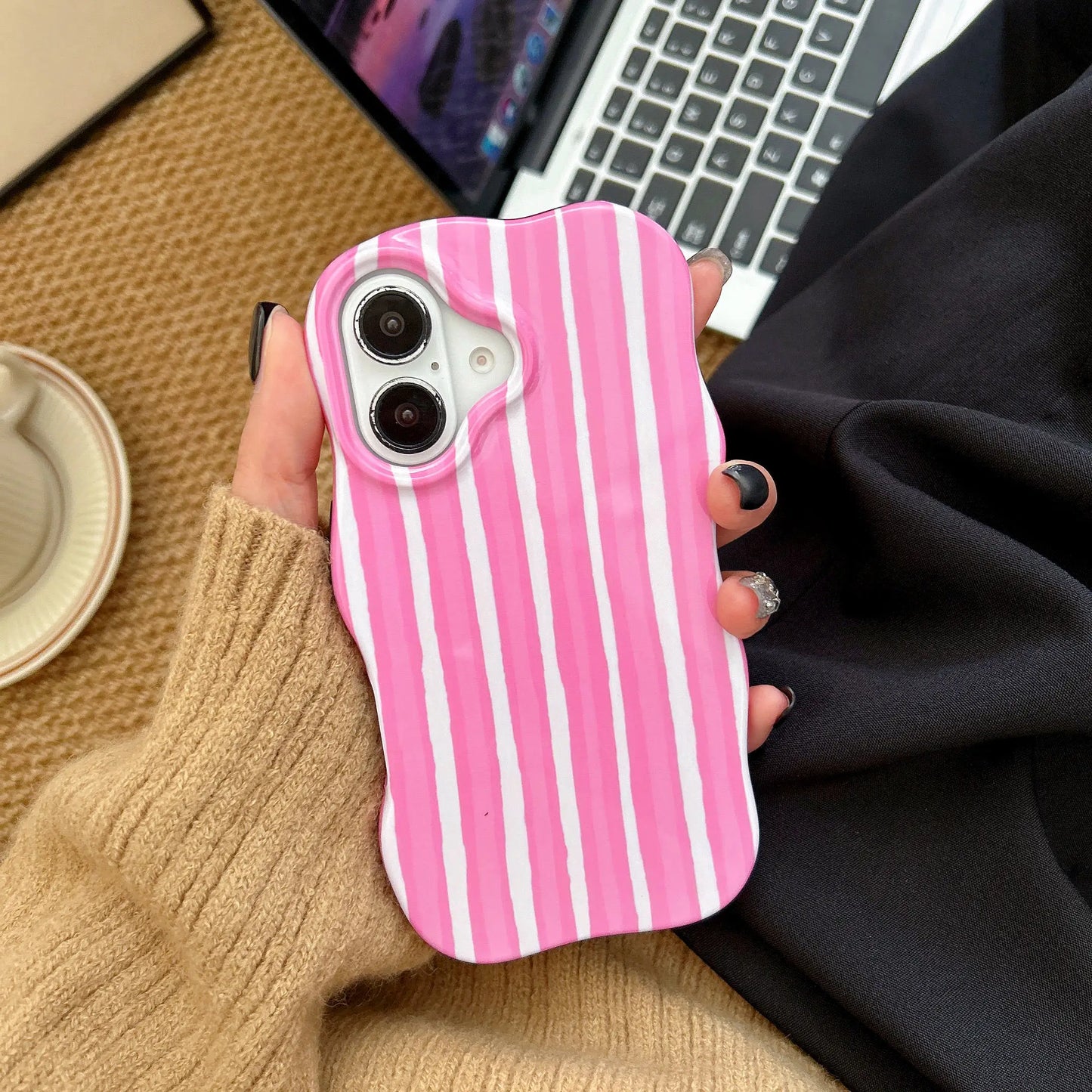 Glossy Striped iPhone Case – Slim Fashion Wave Edge Cover